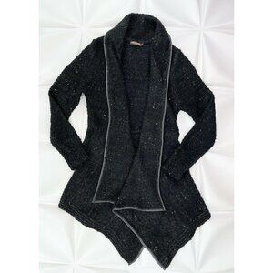 John Fashion Sz S Black Wool Sequin Boucle Asymmetrical Sweater Jacket Womens